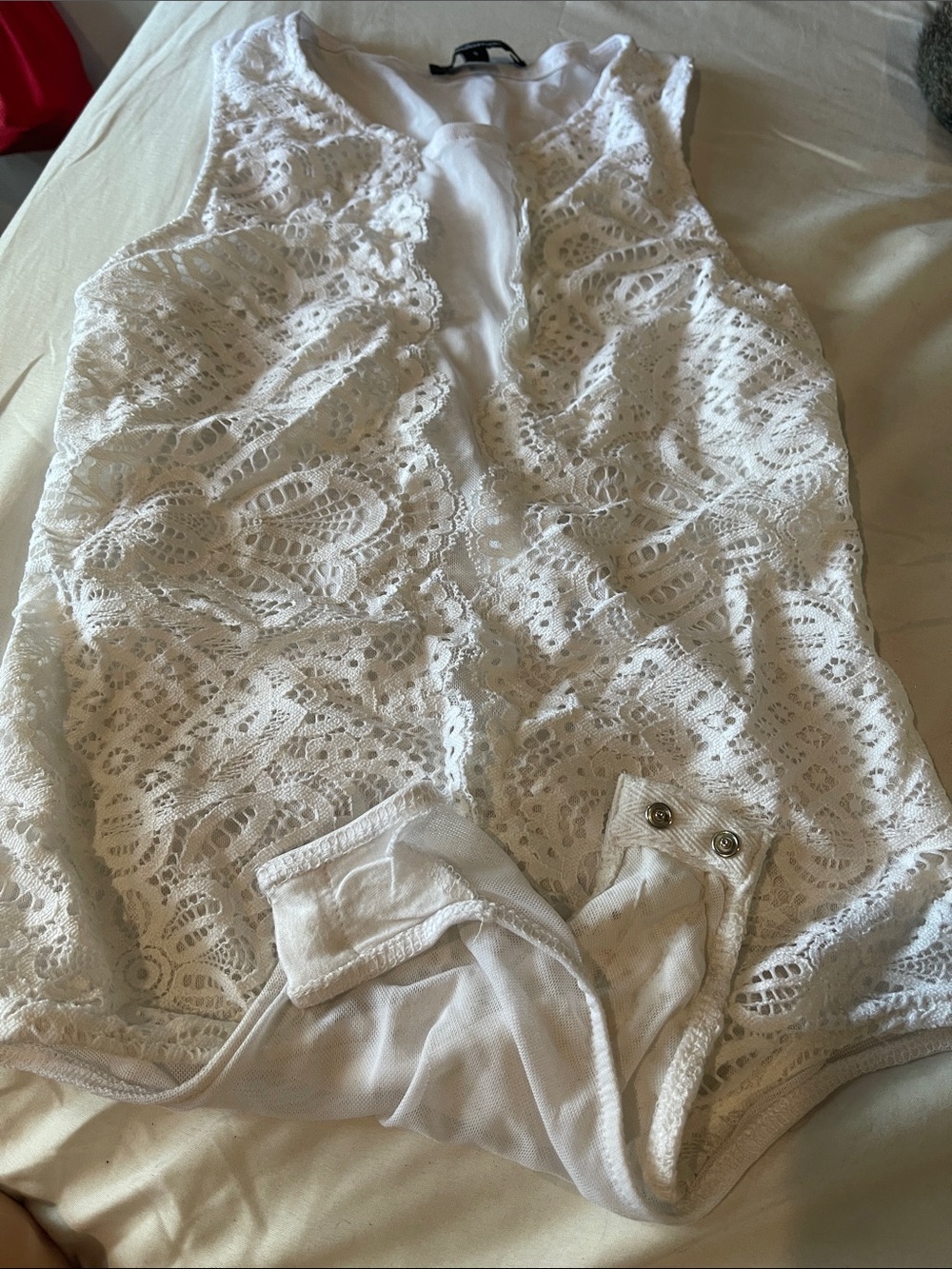 Ambiance White Lace Sleeveless Bodysuit